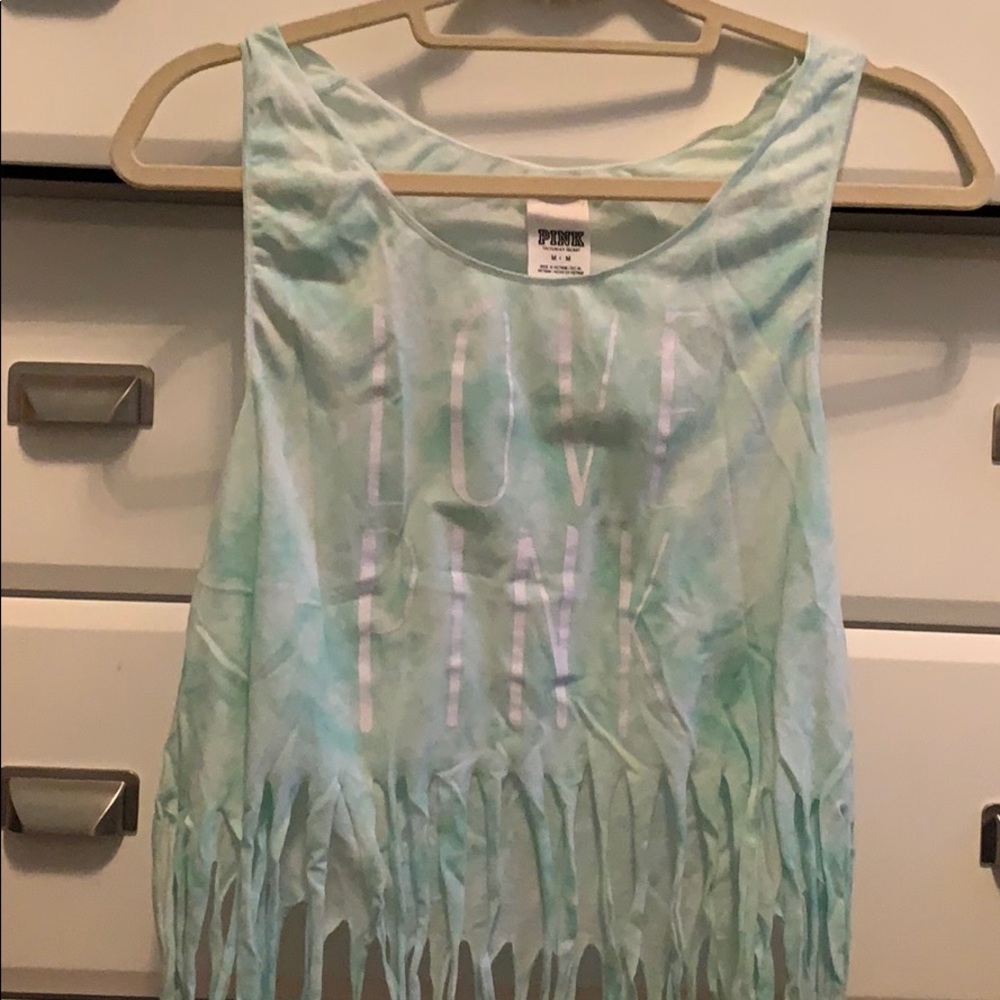 Love pink fringe tank top